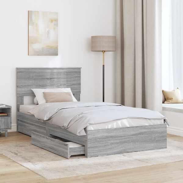 vidaXL Lit de Rangement Gris Sonoma 100 x 200 cm Bois d'ing&eacute;nierie