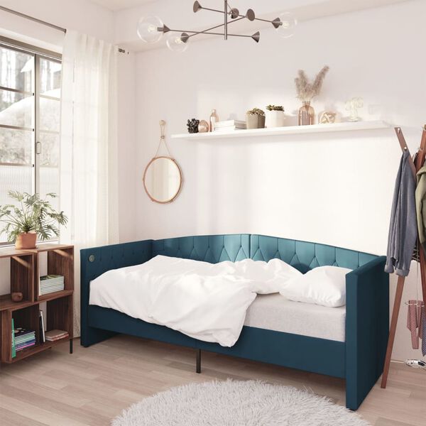 vidaXL Lit avec matelas et &eacute;clairage USB Bleu Velours 90x200 cm