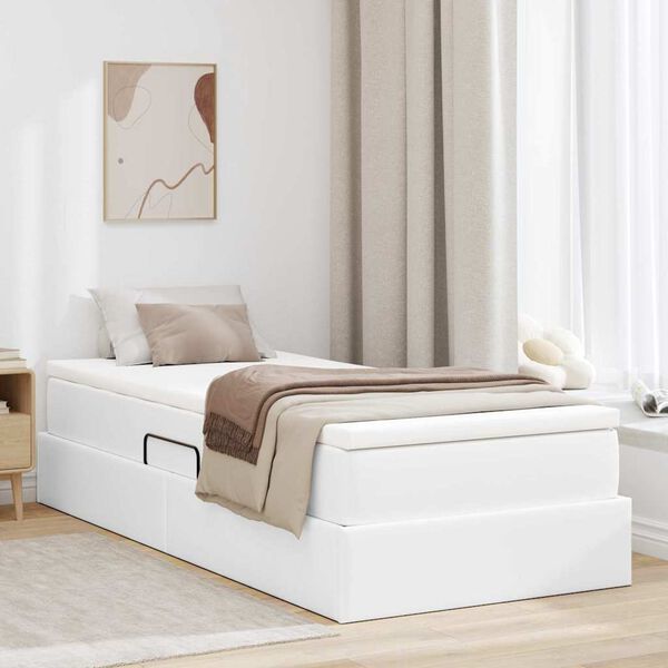 vidaXL Lit avec rangement et matelas Blanc 90 x 190 cm Simili cuir
