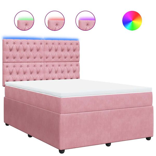 vidaXL Sommier &agrave; lattes de lit avec matelas Rose 140x190 cm Velours