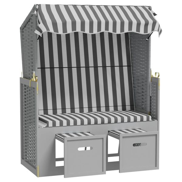 vidaXL Strandkorb avec auvent R&eacute;sine tress&eacute;e et bois solide Gris blanc