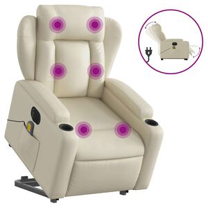 vidaXL Fauteuil inclinable de massage &eacute;lectrique cr&egrave;me similicuir