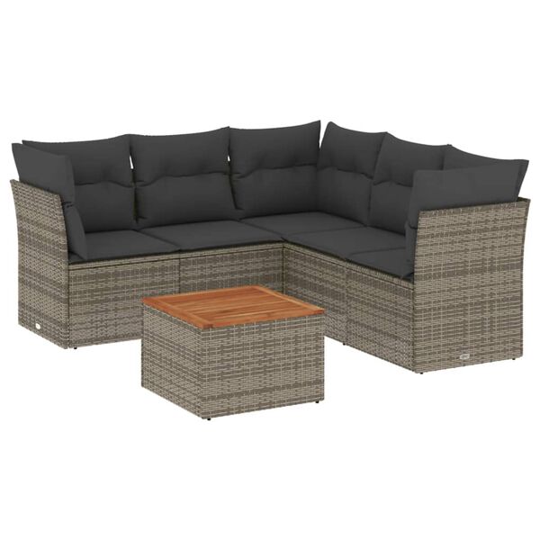 vidaXL Salon de jardin 6 pcs avec coussins gris résine tressée