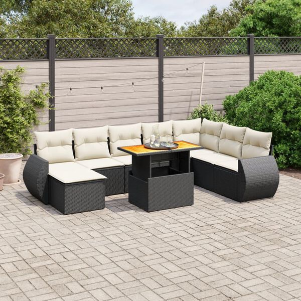 vidaXL Salon de jardin 9 pcs avec coussins noir r&eacute;sine tress&eacute;e