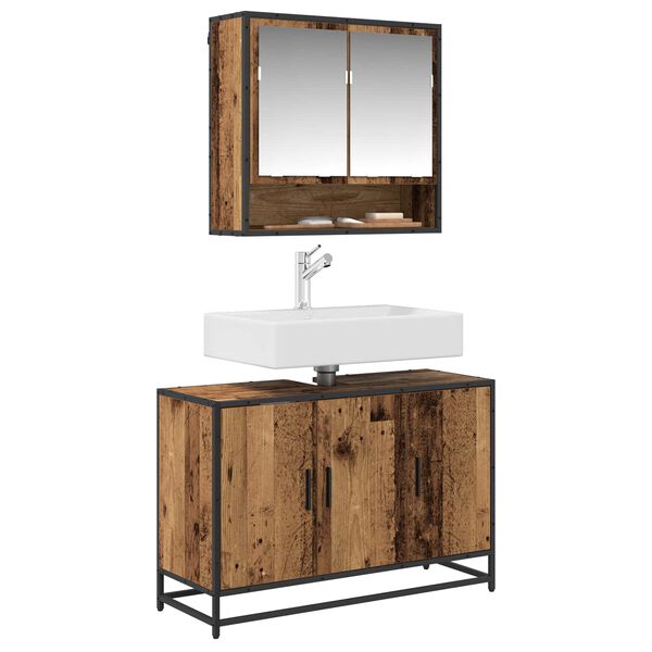 vidaXL Cabinet de salle de bain avec porte Bois Ancien 90 x 33 x 60 cm