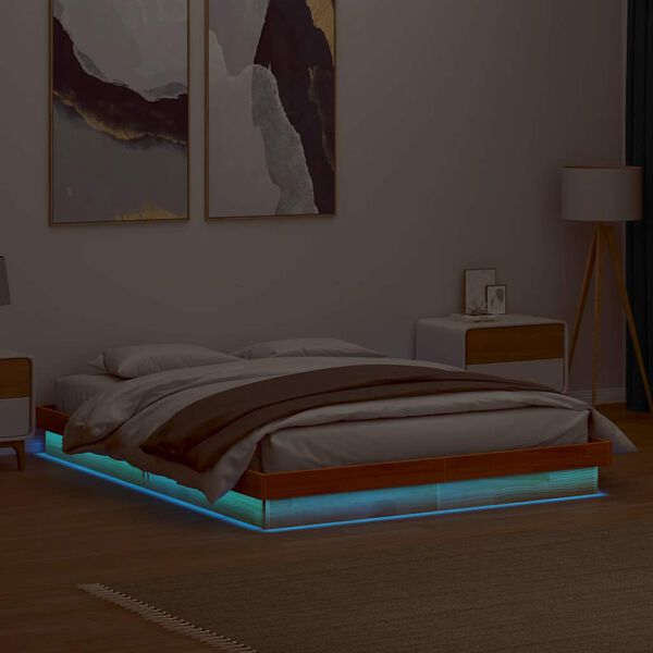 vidaXL Cadre de lit &agrave; LED sans matelas 150x200 cm bois massif