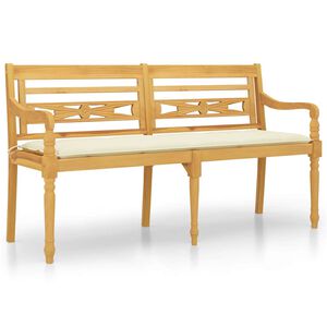 vidaXL Banc Batavia avec coussin cr&egrave;me 150 cm Bois de teck massif