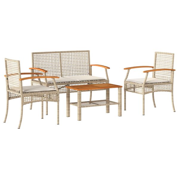 vidaXL Salon de jardin avec coussins 4 pcs beige r&eacute;sine tress&eacute;e