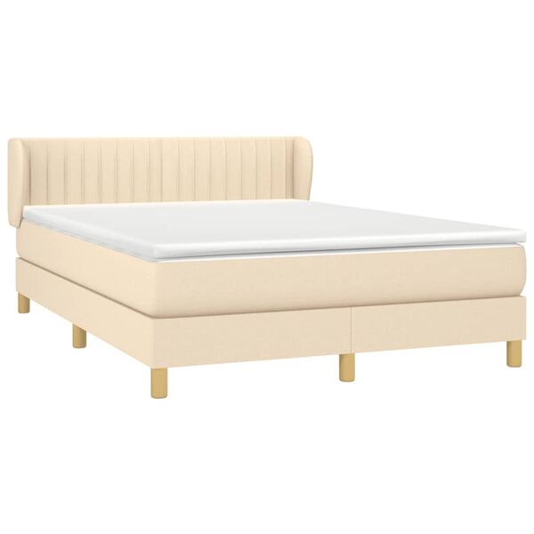 vidaXL Sommier &agrave; lattes de lit avec matelas Cr&egrave;me 140x200 cm Tissu