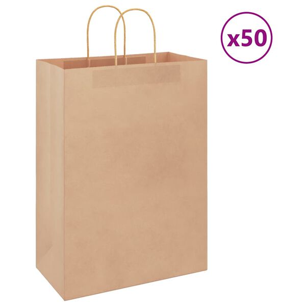 vidaXL Sacs en papier 50 pcs avec poignées marron 32x17x44 cm