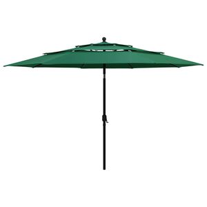 vidaXL Parasol de jardin &agrave; 3 niveaux avec m&acirc;t en aluminium vert 3,5 m