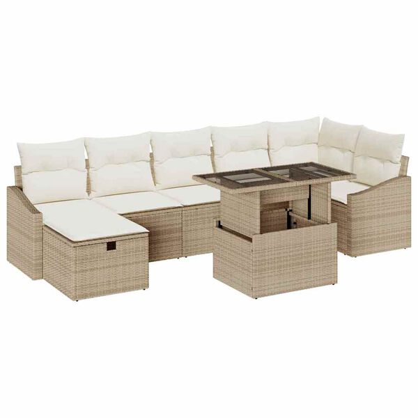 vidaXL Ensemble de canapé de jardin 8 pcs Beige Poly rotin