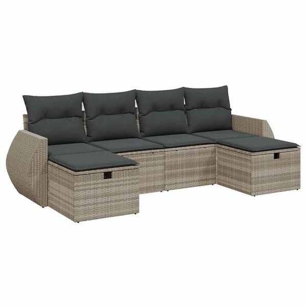vidaXL Salon de jardin 6 pcs avec coussins gris clair r&eacute;sine tress&eacute;e
