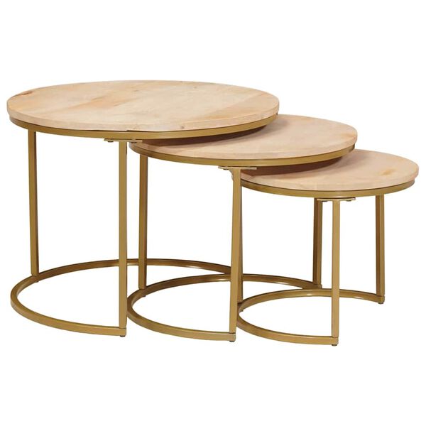 vidaXL Tables basses gigognes 3 pcs Bois de mangue massif et acier