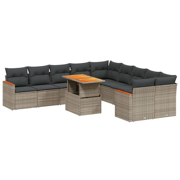vidaXL Salon de jardin 11 pcs avec coussins gris r&eacute;sine tress&eacute;e