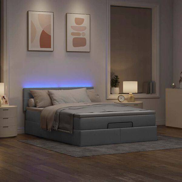 vidaXL Lit ottoman avec matelas et LED gris clair 140x190 cm tissu