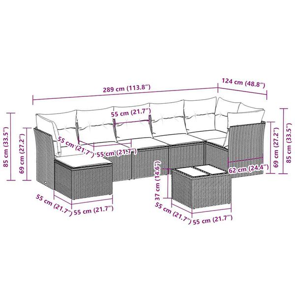 vidaXL Salon de jardin 8 pcs avec coussins gris clair r&eacute;sine tress&eacute;e
