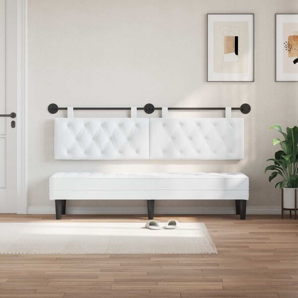 vidaXL T&ecirc;te de lit suspendue Montage mural Blanc 190 x 55 x 7 cm tissu