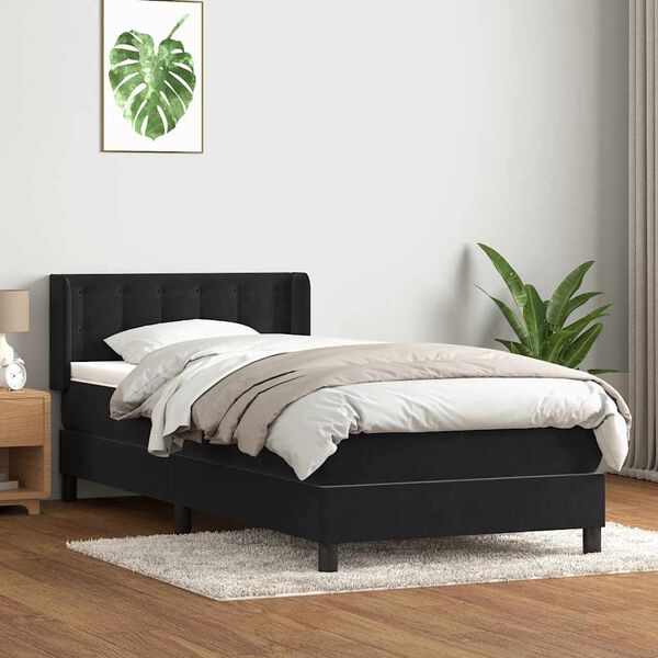 vidaXL Sommier &agrave; lattes de lit avec matelas noir 80x210 cm velours