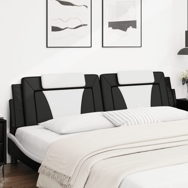 vidaXL Coussin de t&ecirc;te de lit Viana noir et blanc 200 cm similicuir