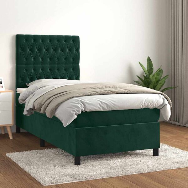 vidaXL Sommier &agrave; lattes de lit avec matelas Vert fonc&eacute; 90x200 cm