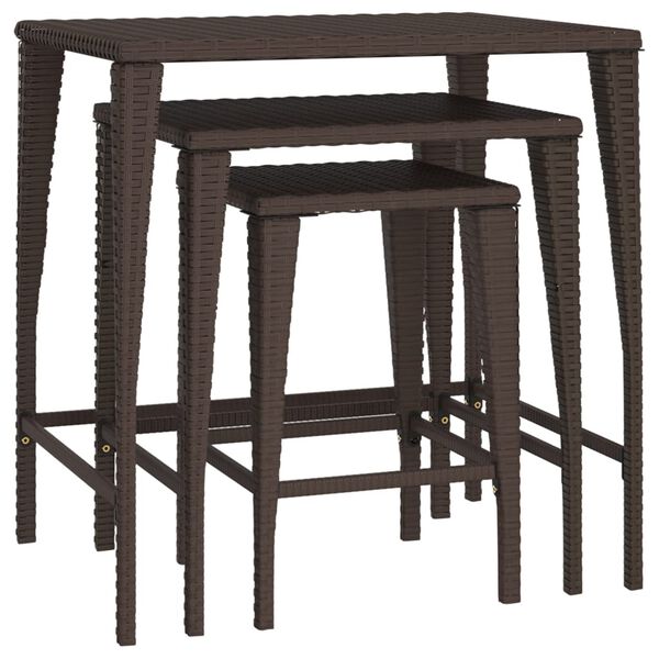 vidaXL Tables gigognes de jardin 3 pcs marron résine tressée