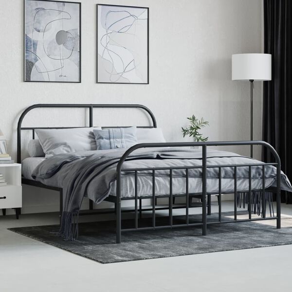 vidaXL Cadre de lit m&eacute;tal sans matelas avec pied de lit noir 140x190cm