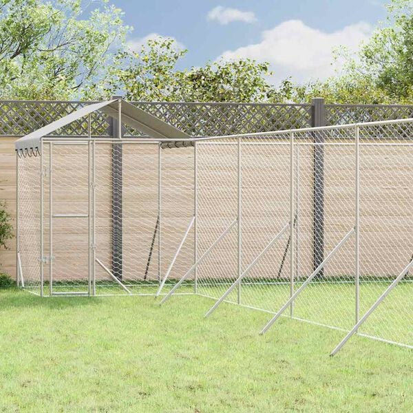 vidaXL Chenil d'ext&eacute;rieur pour chiens avec toit argent&eacute; 12x12x2,5 m