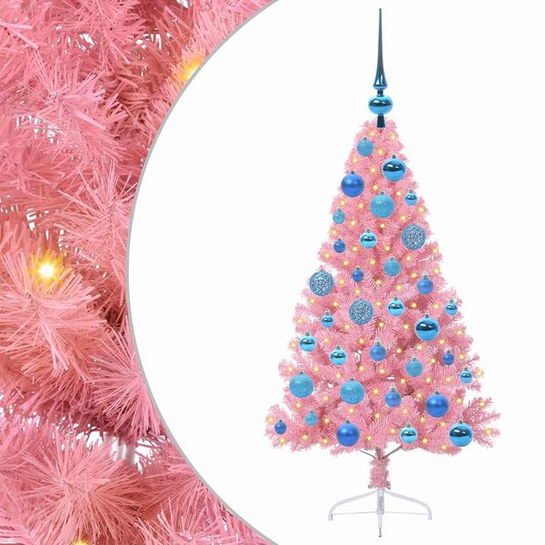 vidaXL Sapin de No&euml;l artificiel pr&eacute;-&eacute;clair&eacute; Rose 120 cm PVC