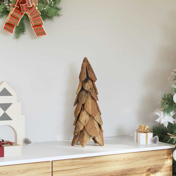 vidaXL Sapin de Noël avec support Marron 50 cm Bois de teck solide