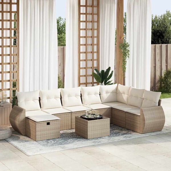 vidaXL Salon de jardin avec coussins 9 pcs beige r&eacute;sine tress&eacute;e