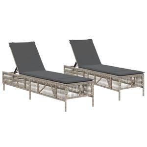 vidaXL Chaises longues avec coussins lot de 2 gris r&eacute;sine tress&eacute;e