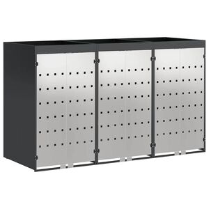 vidaXL Rangement de poubelle &agrave; roulettes pour 3 poubelles Acier