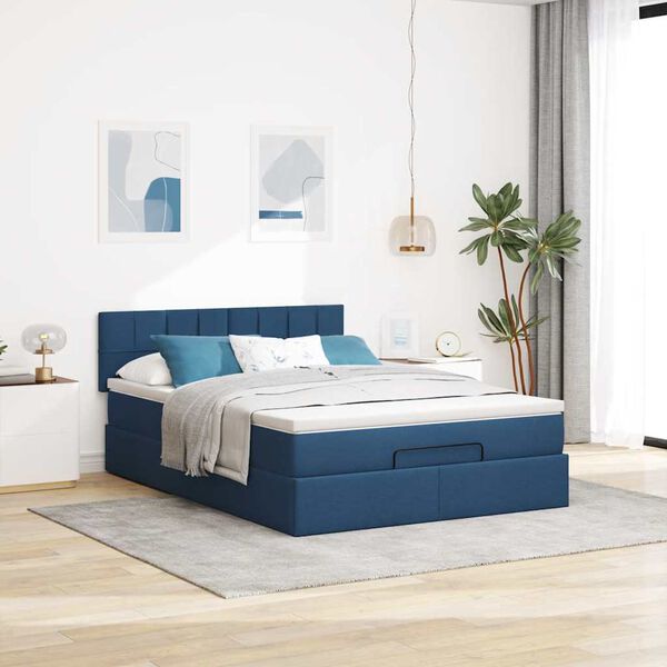 vidaXL Lit ottoman avec matelas et LED bleu 140x190 cm tissu