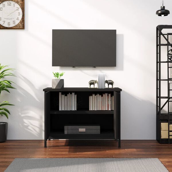 vidaXL Meuble TV avec portes noir 60x35x45 cm bois d'ing&eacute;nierie