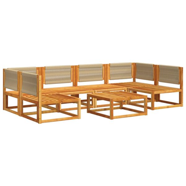 vidaXL Ensemble de canap&eacute;s de jardin 7 pi&egrave;ces avec coussins, bois d'acacia et corde,
