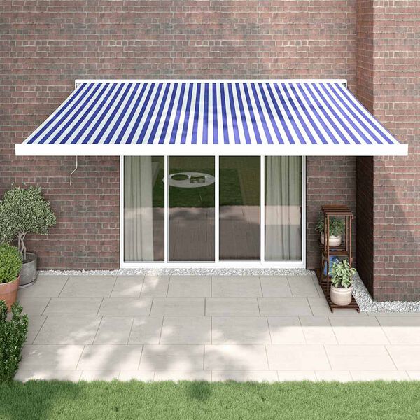 vidaXL Auvent r&eacute;tractable bleu et blanc 4,5x3 m tissu et aluminium