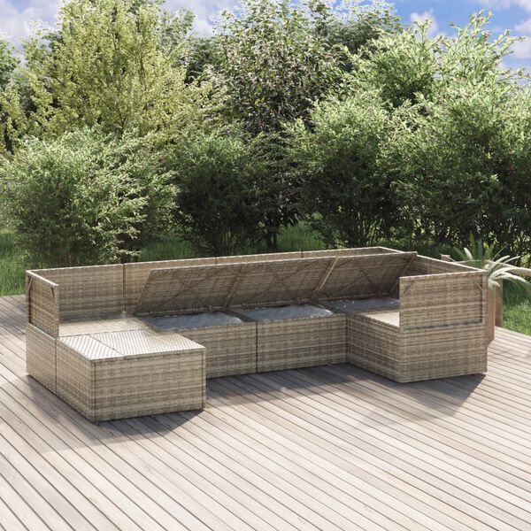 vidaXL Salon de jardin 6 pcs avec coussins Gris R&eacute;sine tress&eacute;e