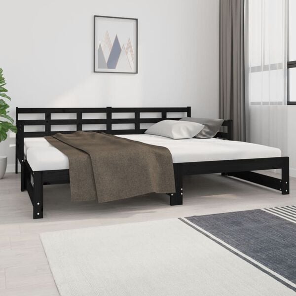 vidaXL Lit coulissant sans matelas noir 2x(90x200) cm