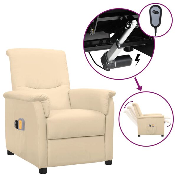 vidaXL Fauteuil électrique de massage Crème Tissu