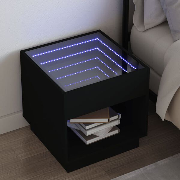 vidaXL Table de chevet avec LED infini noir 50x50x50 cm