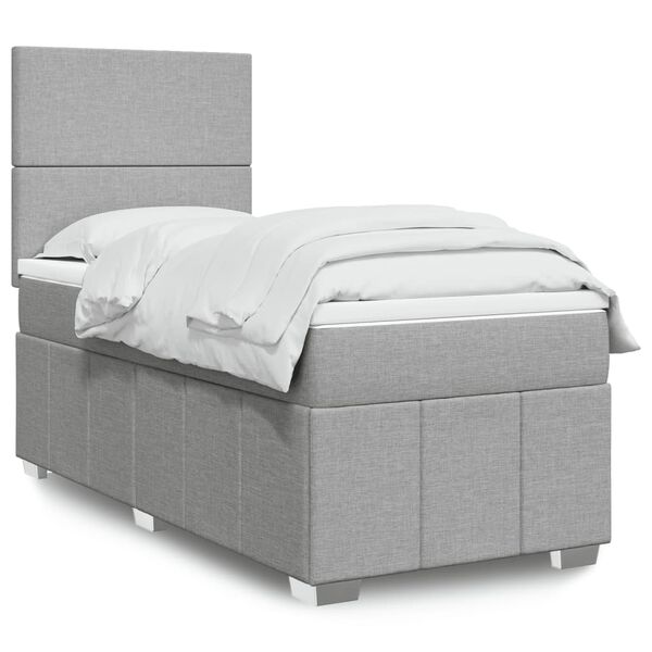 vidaXL Sommier &agrave; lattes de lit et matelas Gris clair 90x190 cm Tissu