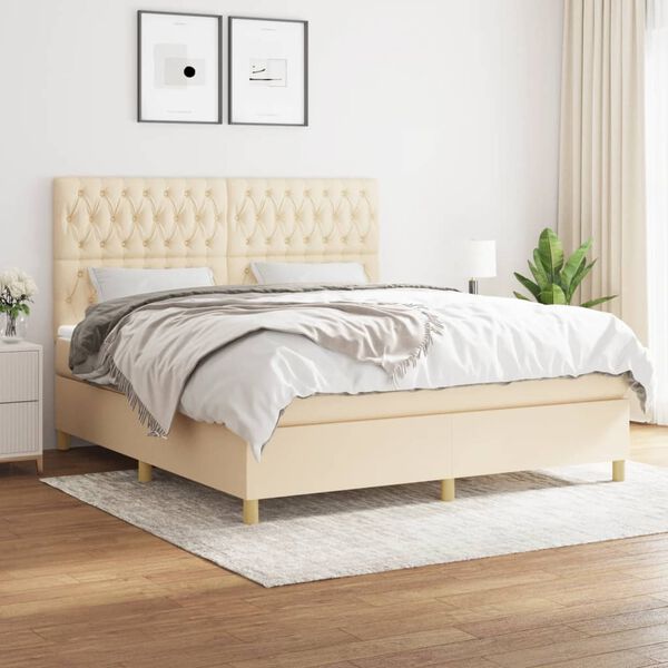 vidaXL Sommier &agrave; lattes de lit avec matelas Cr&egrave;me 180x200 cm Tissu