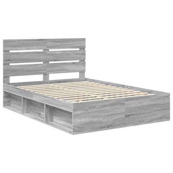 vidaXL Cadre de lit Gris Sonoma 150 x 200 cm Bois de pin massif