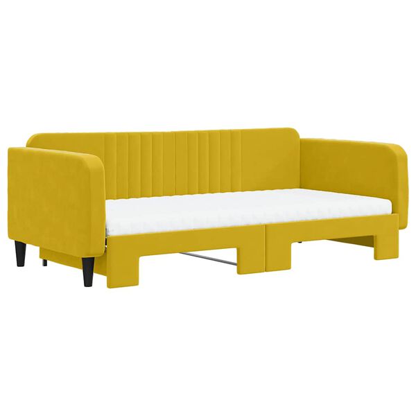 vidaXL Lit de jour avec gigogne et matelas jaune 100x200 cm velours