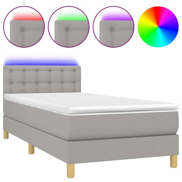 vidaXL Sommier &agrave; lattes de lit avec matelas et LED Gris clair 90x200cm
