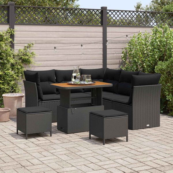 vidaXL Ensemble de canap&eacute; de jardin 8 pcs Noir polyrotin