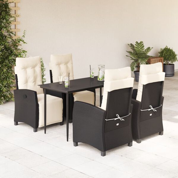 vidaXL Ensemble &agrave; manger de jardin coussins 5pcs Noir R&eacute;sine tress&eacute;e