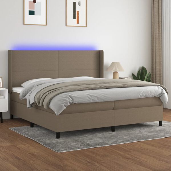 vidaXL Sommier &agrave; lattes de lit matelas LED Taupe 200x200 cm Tissu