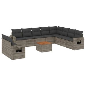 vidaXL Salon de jardin 11 pcs avec coussins gris r&eacute;sine tress&eacute;e